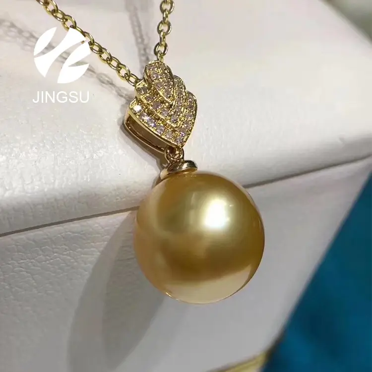 18K gold diamanten neueste design natürliche goldene farbe top qualität südsee perle charme anhänger