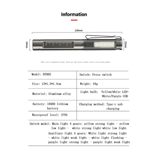 Lampe d'examen médical portable de type stylo avec règle intégrée, lampe de travail COB, lampe torche <span class=keywords><strong>LED</strong></span> EDC d'urgence pour camping en extérieur, lumière UV - Product Image 6