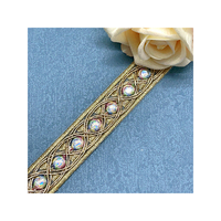 Dentelle brodée LEIXUSI avec bordure dorée et perles pour accessoires vestimentaires et rideaux