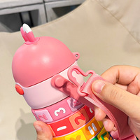 Termo para Niños de 15oz de Acero Inoxidable Grado Alimenticio 304 con Pajita de Dibujos Animados Botella de Agua a Prueba de Fugas