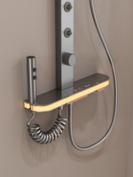 Ensemble de douche SPA moderne en laiton avec robinets thermostatiques LED à jet de pluie en céramique, tube carré, finition anodisée polie pour hôtels et bureaux