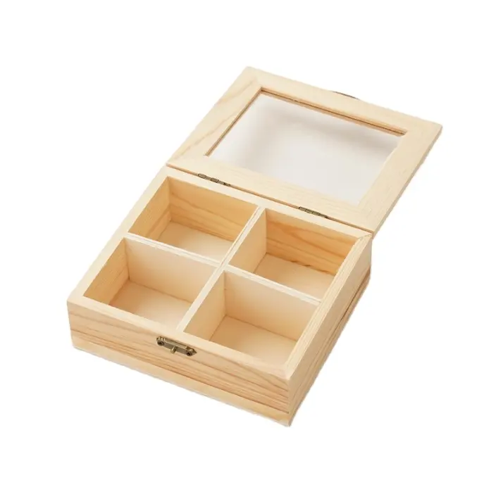 Caixa de madeira para saquinhos de chá e café, 4 blocos, armazenamento de joias