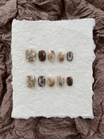 Faux ongles press-on faits main en grain de bois brun ambré, vente en gros