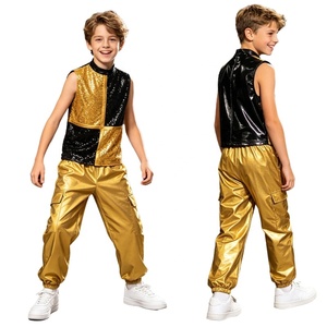 Costumes de danse pour garçons de 6 à 16 ans, costumes de danse jazz métalliques sur mesure, haut avec pantalon cargo, performance sur scène, hip-hop, danse de rue - Product Image 4