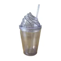 Bicchiere di plastica trasparente a doppia parete 14oz a buon mercato all'ingrosso con coperchio e cannuccia per gelato