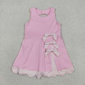 GSD3312 rts Robe d'été pour bébé fille, rose à pois, avec nœuds et manches à volants, longueur genou, vente en gros - Product Image 3