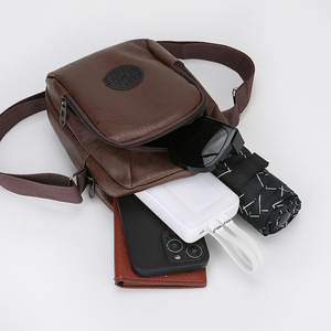 Men's Crossbody Bag PU Soft Leather Shoulder Bag Portable Everyday Use Brown Black Light Brown Dark Blue Solid Color - Product Image 4