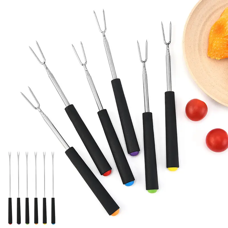 Tenedores de Fondue para asar, barras elásticas para barbacoa, herramientas de cocina, tenedores de acero inoxidable, tenedor para barbacoa
