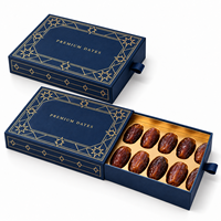 Boîte cadeau de luxe personnalisée en carton rigide avec logo doré et plateau intérieur pour l'emballage alimentaire des dattes, du Ramadan et de l'Aïd