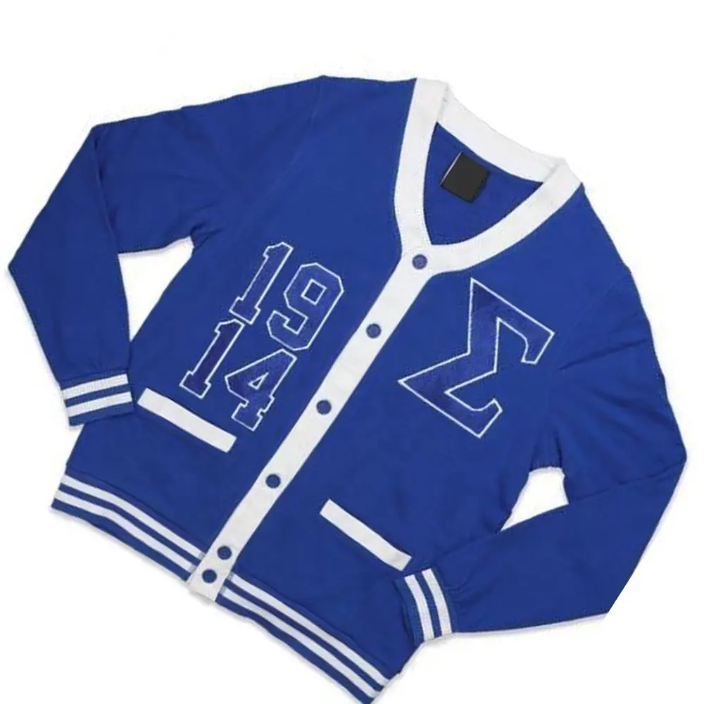 Custom Knit Zeta Phi Beta V Neck Button Down Letters Patches Classic Unisex Letterman Embossed Cardigan Sweater For Woman Man