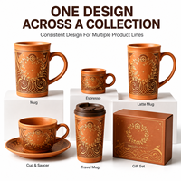 Taza de Gres Terracota Mate con Diseño de Corona de Laurel, Taza de Cerámica para Café y Té, Regalo Corporativo, Logotipo Personalizado, Proveedor al por Mayor de Artículos para Beber