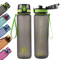 Bouteille d'eau réutilisable Babybean 1000ml & 750ml en PC, minimaliste, anti-fuite, avec couvercle, corde et échelle de temps