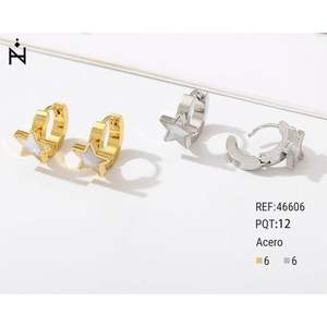 <b>Hoop</b> <b>Earrings</b> With Star Shell Design Acero <b>6mm</b> Gold Silver Unisex Everyday Wear - Product Image 1