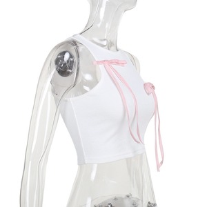 2024 Summer Hot Bow Tie <strong>Women</strong> Sexy Bodycon Sleeveless White Streetwear Casual Tank Top Eco-Friendly Knitted Fabric - Product Image 4