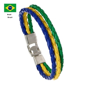 Bracelet tressé porte-bonheur en cuir PU couleur drapeau souvenir, pierre naturelle, unisexe, cadeau pour fan <span class=keywords><strong>de</strong></span> festival - Product Image 2