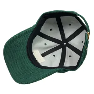 OEM non strutturati verde berretto da baseball personalizzato velluto a coste cappello papà con etichetta tessuta logo