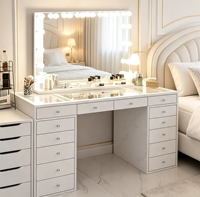 Table de maquillage Voxhome avec miroir éclairé, plusieurs tiroirs, plateau en verre, table de toilette pour chambre à coucher, salon, meubles