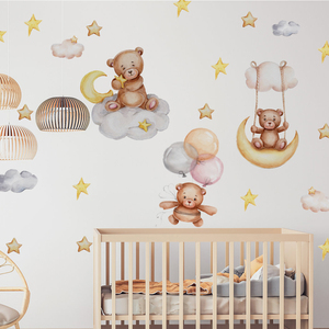 Nuovo design baby room decor star and moon cartoon bear wall stickers per bambini - Product Image 5
