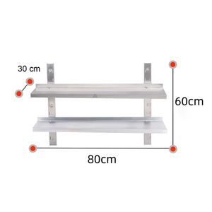 Stainless Steel Double Layer Wall Mount Shelving Rack, Heavy Duty Wall Hanging Storage Shelf for <b>Kitchen</b> Hotel - Product Image 3
