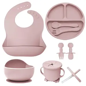 Bpa Free Divided Food Feeding Bowl Silicone Baby Dishes Kid Dinner Suction Baby Silicone Tableware Plate Bowl Spoon Set