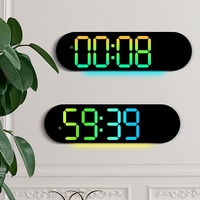 Jam Dinding Plastik Nordik Multifungsi Layar Besar LED Digital Display RGB Pengubah Warna Termometer Alarm Ruang Tamu