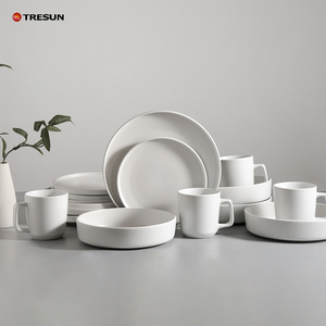 <span class=keywords><strong>Service</strong></span> de table en grès de 16 <span class=keywords><strong>pièces</strong></span> pour 4 personnes, comprenant assiettes, tasses et bols, couleur blanc mat émaillé, <span class=keywords><strong>vaisselle</strong></span> en céramique de qualité A, direct usine, économique - Product Image 3