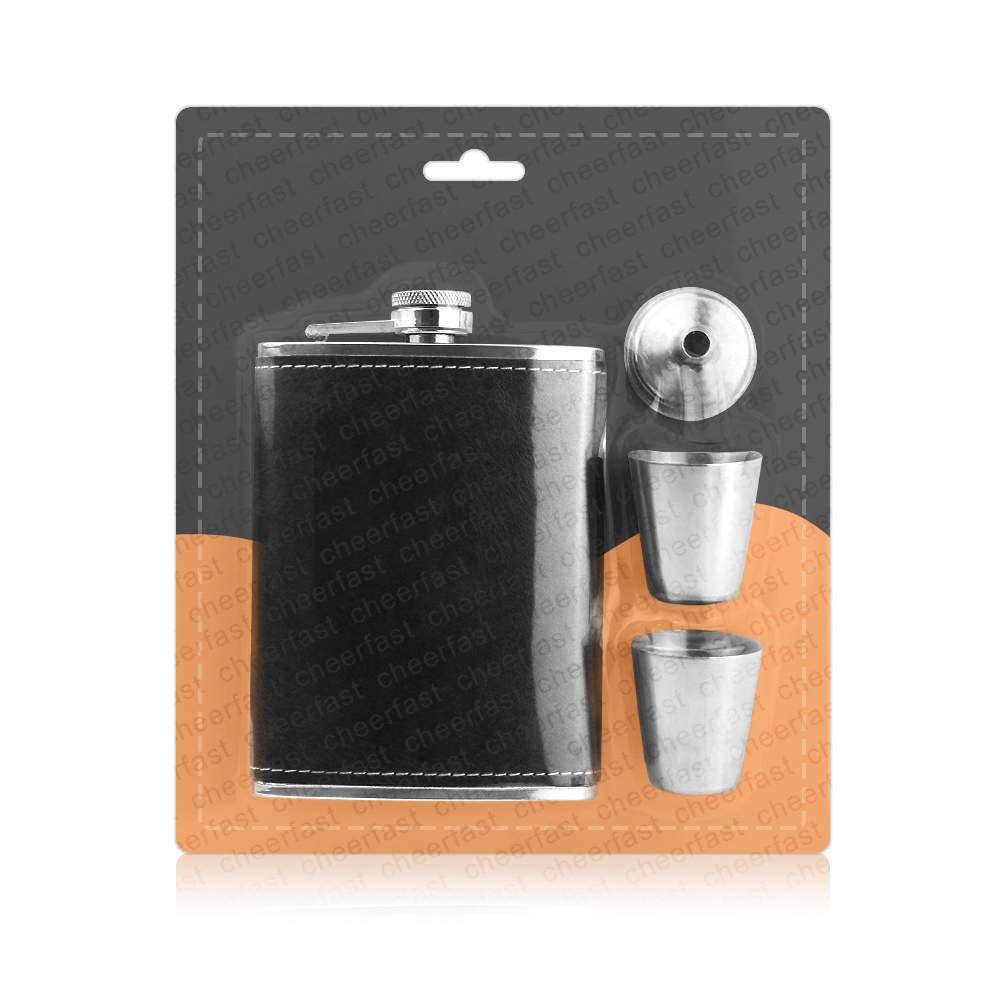 Black PU leather hip flask