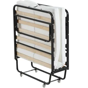 Slat single size folding metal bed DJ-PQ14 rollaway foldable bed with castor