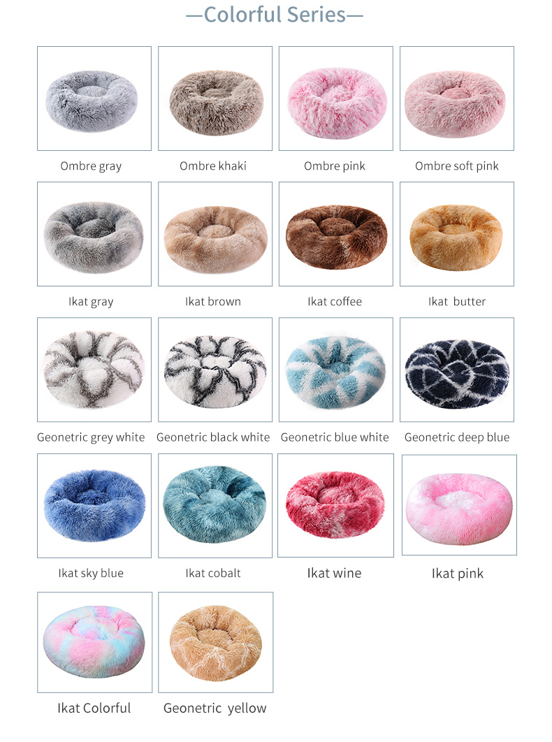 Manufacturer wholesale Plush Round Cozy Calming Donut dog bed dropshipping soft washable Fluffy Cat Bed Removable pet cushion