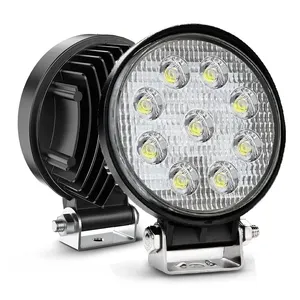 Barres lumineuses LED 27W, projecteur rond LED lampe de travail lampe antibrouillard hors route camion feux de conduite pour pick-up Jeep bateau
