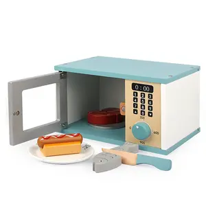 COMMIKI funzionale cucina per bambini forno a microonde in legno cucina parti di gioco cucina felice forno per friggere giocattolo