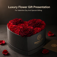 Boîte cadeau de luxe à deux étages en forme de cœur avec fleurs de rose, boîtes à fleurs personnalisées « Je t'aime » avec tiroirs