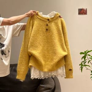 Warm Knitted Sweater <b>Cardigan</b> Long Sleeve Autumn Winter Women's Lace Base Layer Anti Pilling Soft Top - Product Image 1