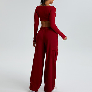 YIYI Scrunch avec rembourré <span class=keywords><strong>Sexy</strong></span> manches longues hauts ensembles de gymnastique filles taille haute survêtement pantalon athlétique ensembles d'entraînement pour les femmes grande taille - Product Image 6