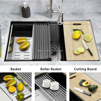 Évier de cuisine moderne en acier inoxydable SUS304 fait main, à poser sous plan, à cuve unique
