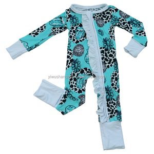 All'ingrosso neonati bambini in bambù un pezzo pagliaccetti con cerniera manica lunga tre strati volant tute per bambine - Product Image 5