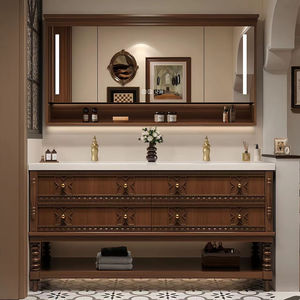 Mueble de baño retro francés con lavabo doble, lavabo de cerámica integrado - Product Image 5