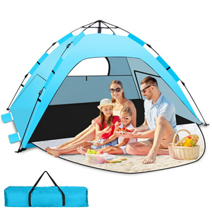 Carpa de playa automática de 200x150x125cm, sombrilla portátil de apertura rápida con ventanas, azul, de una sola capa, impermeable, tipo pop-up. - Product Image 2