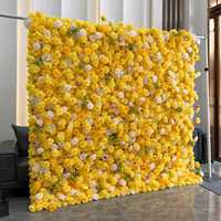 Mur de fond en tissu 3D enroulable avec roses jaunes artificielles, panneau de fleurs artificielles pour décoration