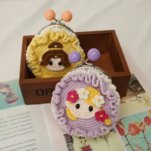 Neue koreanische Designer schöne Cartoon Prinzessin Muster kleine Geldbörse Nette handgemachte Strick Mädchen gewebte Wolle Mini Geldbörse Tasche
