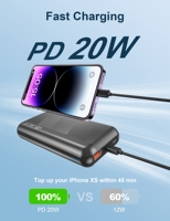 Nouvelle Banque d'alimentation Portable Ultra-mince 20000mAh avec Affichage LED, Charge Rapide Micro USB PD20W, Logo OEM, Modèle 2025