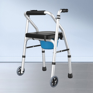 Déambulateur en alliage d'aluminium avec siège de toilette, capacité de 250 kg, pliable, à roulettes, pour équipement de sécurité en salle de bain - Product Image 1