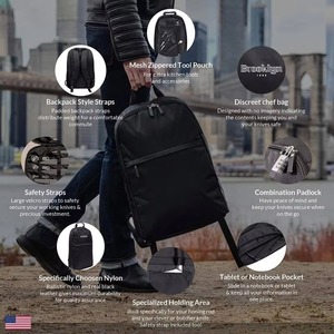 Estuche para cuchillos de chef BSCI (21+ ranuras para cuchillos) con candado, correas estilo mochila y acero de afilar deslizante - Product Image 4