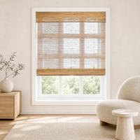 Persianas Enrollables Motorizadas de Madera Tejida, Control Remoto WiFi para Hogar Inteligente, Filtrado de Luz, Persianas Enrollables de Yute Natural para Sala de Estar u Oficina