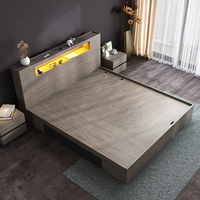 2020 Neuestes Nordisches Doppelbett 1,8m Modernes Minimalistisches Tatami Hochbett mit Stauraum und Beleuchtung