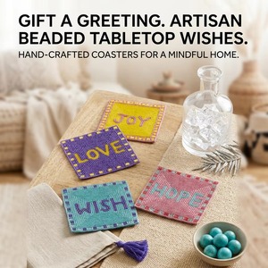Beaded Inspirational <b>Coaster</b> , Square <b>Drink</b> <b>Coasters</b> with Love Joy Wish Hope Design for Dining Table, Bar & Home Decor - Product Image 3
