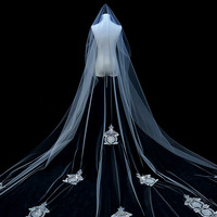 ROMANTIQUE En Gros 3 Mètres De Large Doux Voile De Mariage De Mariée Tulle Applique Dentelle Cathédrale Voiles De Mariage