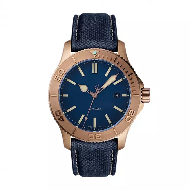 Bronze Factory OEM High Quality Luxury Fashion Super Luminous Blue Dial Genuine Leather Reloj Men Vintage bronze Watches