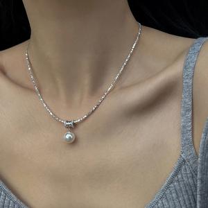 Collar de Plata Pura S925 con Perla Shijia, Luz Fría, Nácar Blanco Australiano, Partículas Grandes, Redondas, Efecto de Luz Fluida - Product Image 2