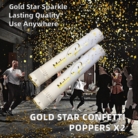 Canon à Confettis Durable PrimePure, Étoiles Dorées Scintillantes, Lot de 2, pour Cérémonies de Remise des Diplômes, Mariages, Anniversaires et Farces